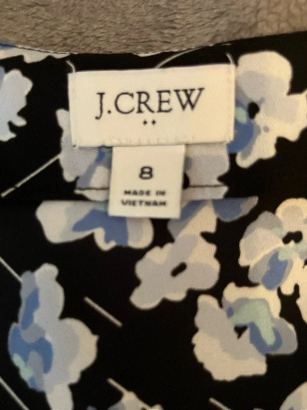 J. Crew Black Floral V-Neck Button up Blouse with Blue & White Blooms EUC